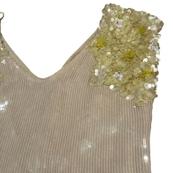 Rare Free People Icy Citrus Dress, Sz 4 ivory, yellow sequins Retail 500 mini - Picture 3 of 13